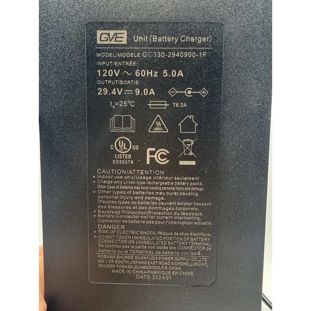 GVE Battery Charger GC330-2940900-1F 29.4V 9A Black SeaGull Li-ion Power Supply